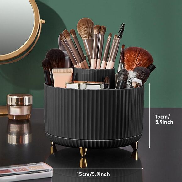 Diesisa 5 Slot Holder Brushes Black Cup 360° Rotating Makeup Brush Holder - Picture 3 of 5
